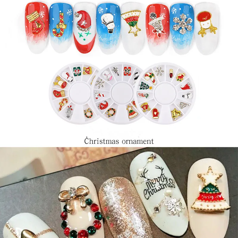 

12pcs/box Christmas Nail Art Rhinestone Tree Snowflake Design Decoration for Nail DIY Decor Manicure New Year Nails Accessoires