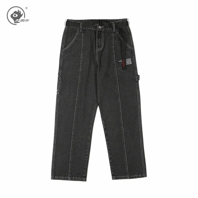 

Little Rain 2020 Fashion Wide Jeans Men Brand Letter Print Hip Hop Solid Straight Jeans Men's Loose Streetwear Denim Pants Male