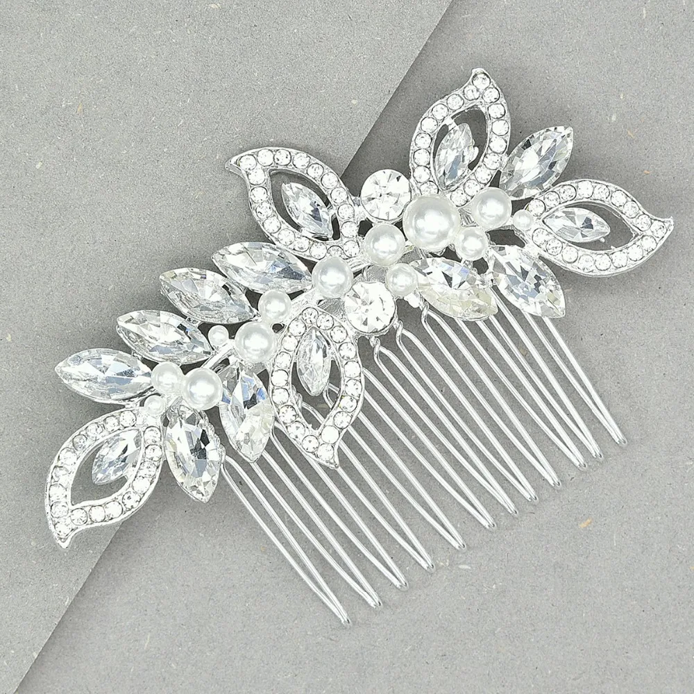 TREAZY Vintage Large Floral Bridal Hair Combs Rhinestone Crystal Wedding Tiara Hair Jewelry European Design Hair Accessories 