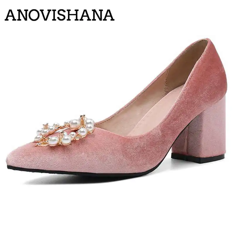 ANOVISHANA 2019 роскошные сексуальные женские туфли на высоком массивном каблуке для