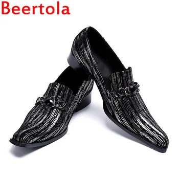 

Beertola Metal Gemstone Fashion Men's Dress Shoes Genuine Leather Flats Heel Shoes Men Business Style Male Flat Bottom Man
