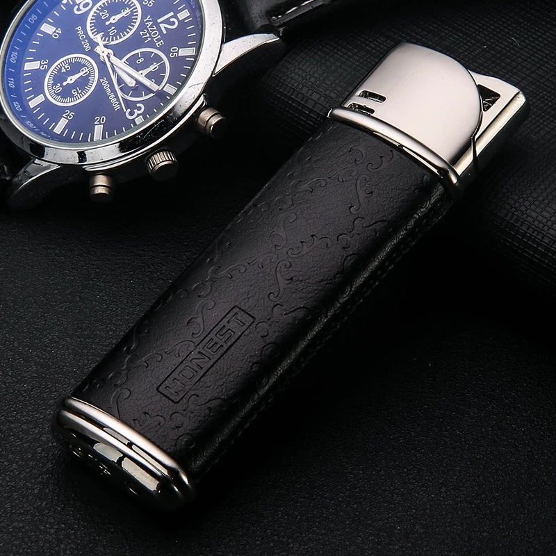 New Dermis Windproof Gas Lighter Butane Metal Straight Torch Lighter Creative Petrol Lighter Gadgets For Men Cigarette Lighter