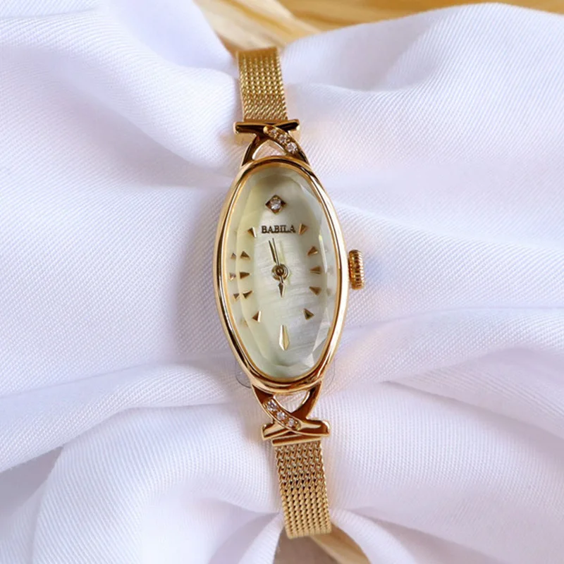 Retro Style Oval fiber small watch luxury inlaid diamond women's watch temperament quartz gold watch