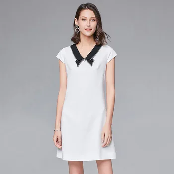 

women floral dresses 2020 summer white black bow neck flower a line long casual sexy office work beach plus size dress slim