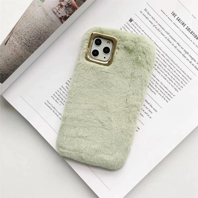 Пушистый чехол с мехом для iPhone 11 Pro Max XR XS X 8 6, хромированный металлический чехол для девочек, мягкие Мультяшные из ТПУ, милый чехол для телефона, 6 шт