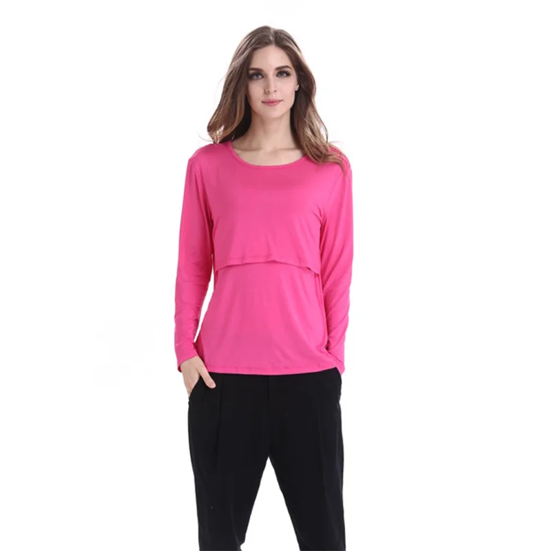 Women's Long Sleeve Tee Pure Colour Tops Breastfeeding Nusring Maternity Clothes pregnant T-shirt maternity clothes for pregnant