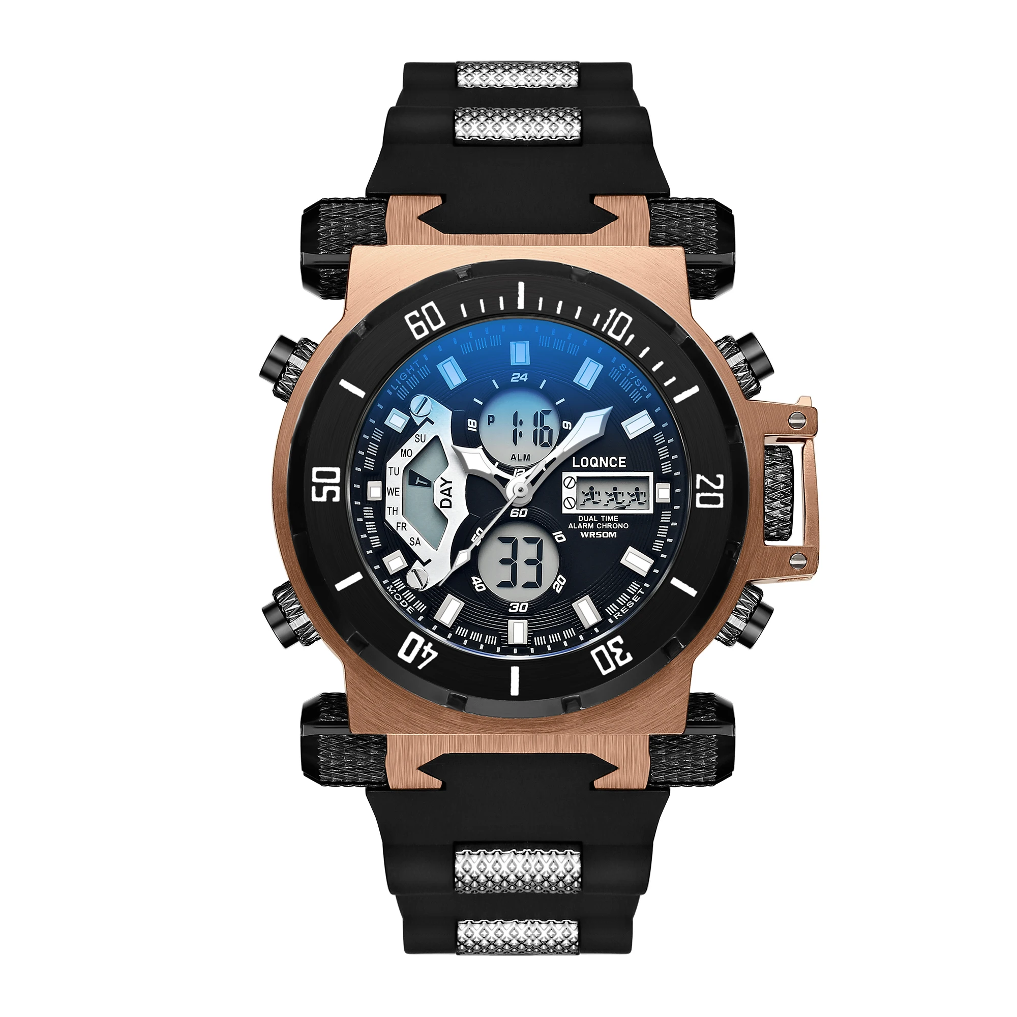 LOQNCE S8022 New Men's Watch Quartz Electronic Dual Movement Alarm Clock Calendar Week Multifunctional Men's Waterproof Watches 