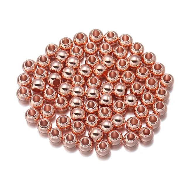 20-100pcs/Lot 6 8 10 12 14mm CCB Spacer Beads Round Loose Bead Big Large Hole Beads For Jewelry Making  DIY Bracelet Wholesale Rose Gold