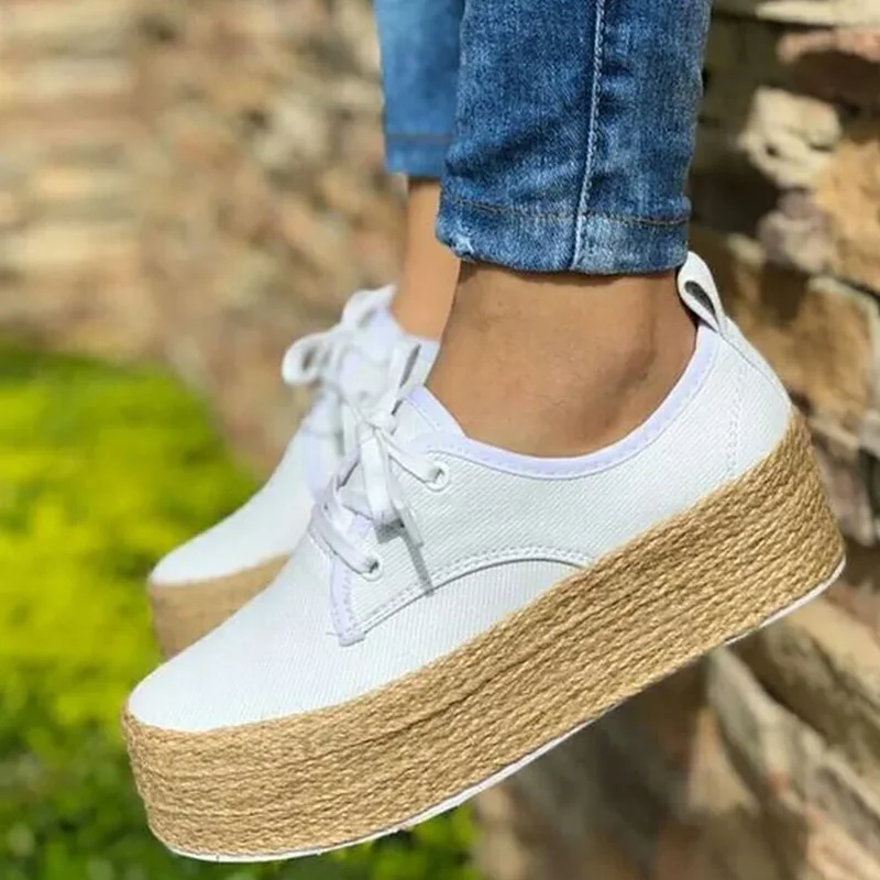 

Women's Sneakers On The Platform Plus Size 43 Hemp Rope Beautiful Canvas Shoes Women Lace Up Shallow Casual Woman Sneakers