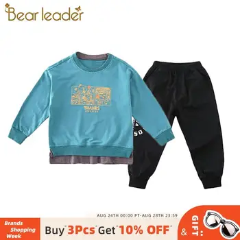 

Bear Leader Teenager Boys Autumn Casual Outfits 2PCS Cartoon Pattern Tops and Lettern Print Pants Kids Overalls Children Suits