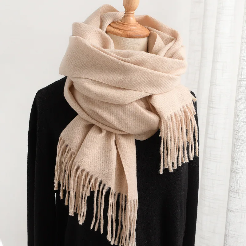 

2019 Winter Cashmere Neck Scarf For Women Kerchief Warm Poncho Scarfs Female Shawls and Wraps Solid Colors Scarves For Lady 2019