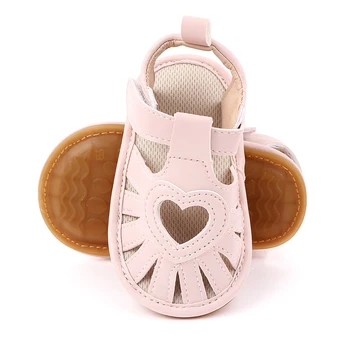 

New Summer Baby Infant Girls Breathable Anti-Slip PU Leather Shoes Baotou Cutout Heart Sandals Toddler Soft Soled Shose