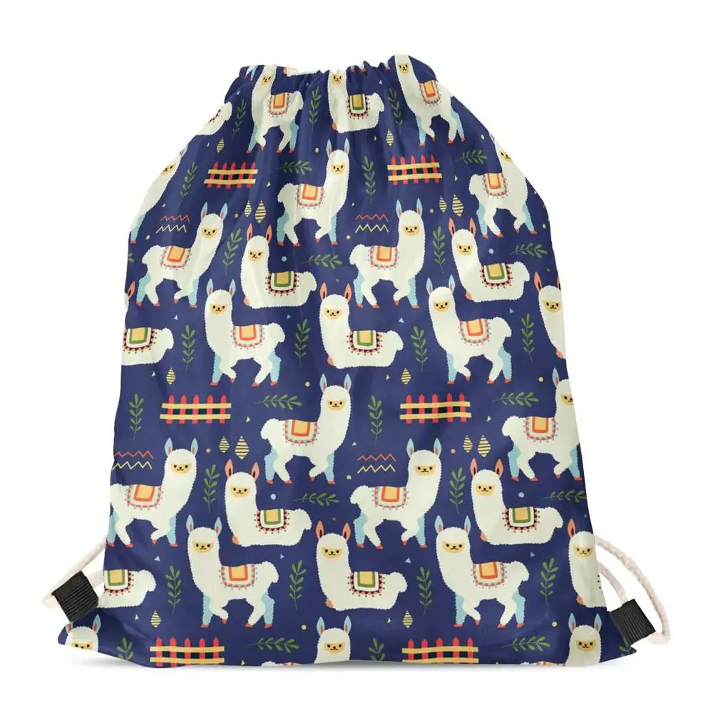 FORUDESIGN Alpaca Llama Pattern Large Capacity Drawstring Bag for Teenagers Girls Storage Bag Kids Book Bag Mochila Feminina