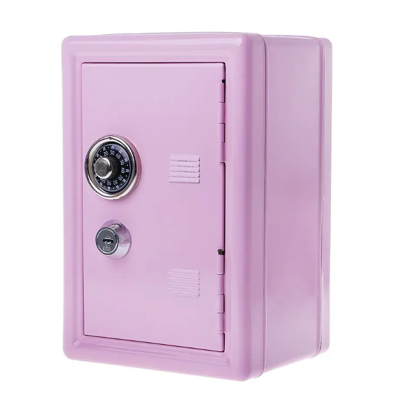 Сейф безопасности металла деньги банк депозит экономия денег коробка 2 ключа E65B - Цвет: Розовый