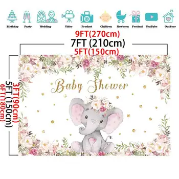 

3 Sizes Elephant Board Flower Newborn Baby Shower Birthday Party Princess Backdrop Photography Background For Photo Studio