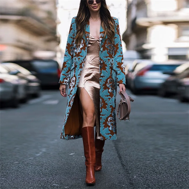 

2019 Women Autumn Winter Vintage Print Slim Embroidery Plus Size Cardigan Long Coat Chinese National Style Trench Outerwear