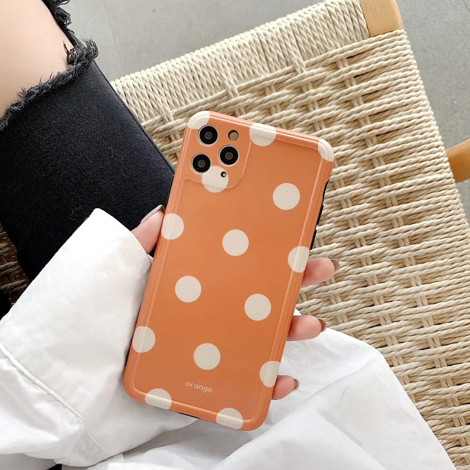 

For iPhone 11 Pro XS Max XR Case Fashion ins Orange Wave Point Pattern Case For iPhone 8 7 Plus Soft IMD TPU Shockproof Cover