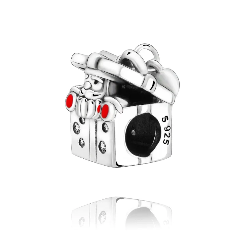 

2019 Christmas New 100% 925 Sterling Silver Beads Santa in a Giftbox Charm fit Original European Bracelets Women DIY Jewelry