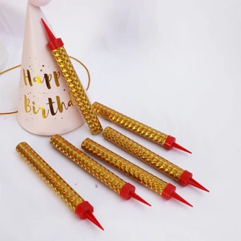 

6pcs/lot Surprise Creative Straight Barrel Golden Champagne Fireworks Magic Wand Burning Candle Cake Decoration Party Supplies