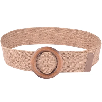 

Braided Belt With Wooden Buckle Ladies Casual Solid Luxury Fashion Dress Summer Women Women Straw Belt Wood