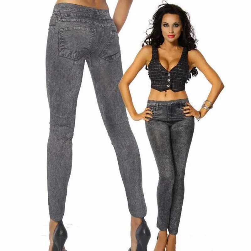 Женские леггинсы, брюки, имитация джинсов, брюки для женщин, средняя талия, тонкие леггинсы для фитнеса, эластичные леггинсы