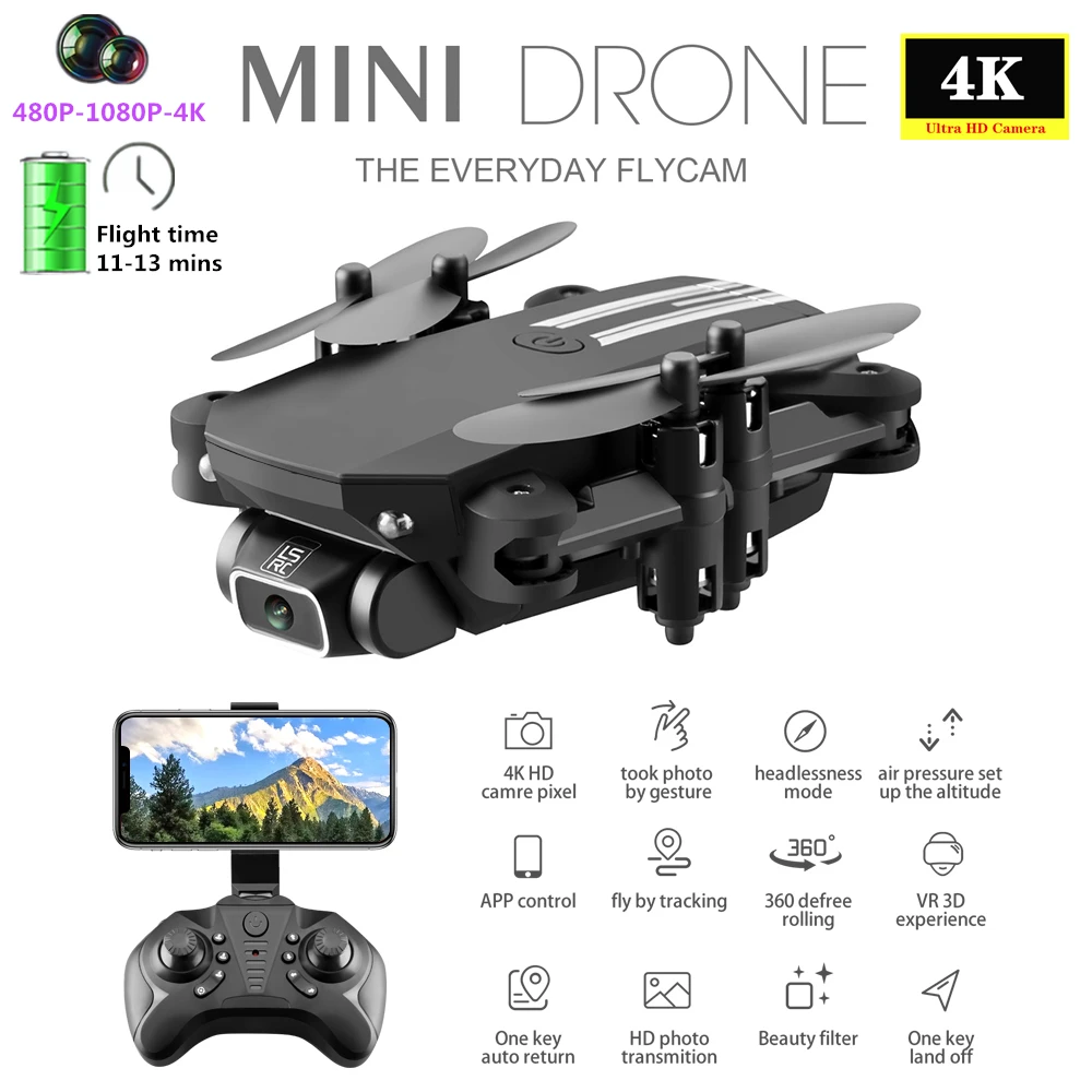 Мини-Дрон Радиоуправляемый с камерой 4K HD Wi-Fi FPV Квадрокоптер безголовым режимом
