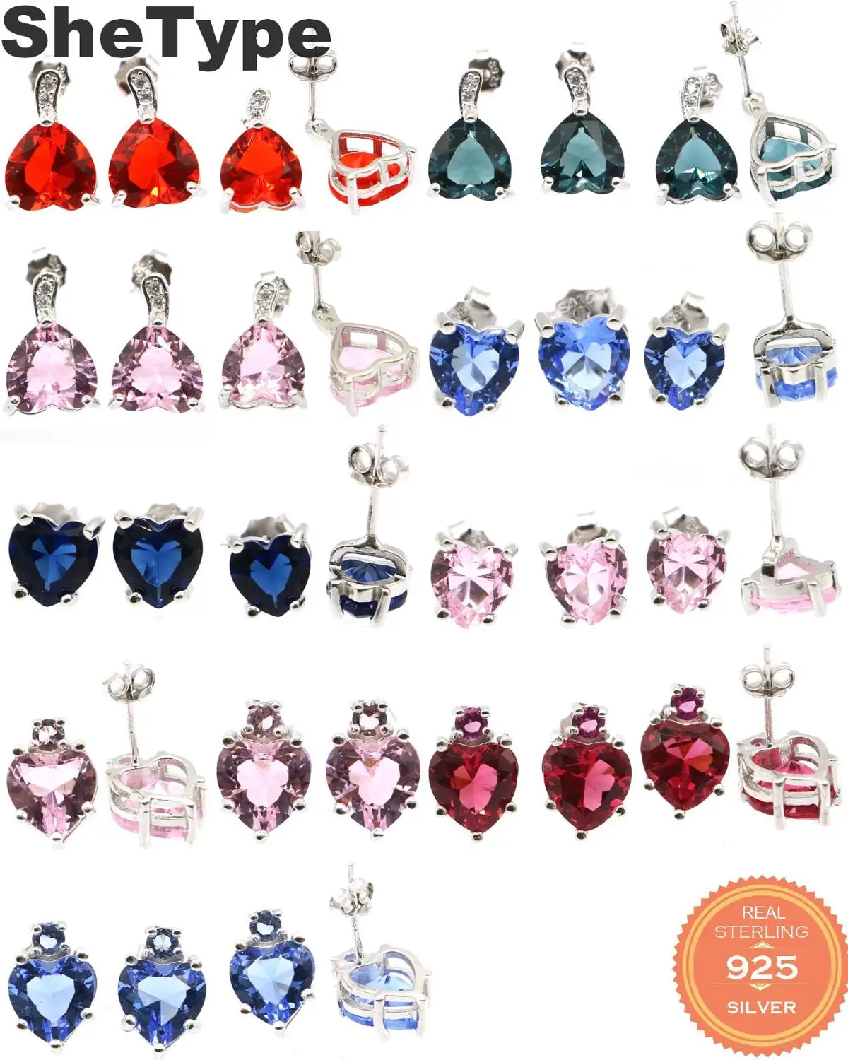 

13x8mm Heart Studs Series Created Orange Spessartine Garnet Blue Topaz Kunzite Tanzanite 925 Sterling Silver Earrings