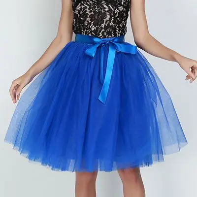 6Layers 65cm Fashion Tulle Skirt Pleated Tutu Skirts Women Lolita Petticoat Bridesmaids Sweet Party Midi Skirt Mini Skirt Dress royal blue