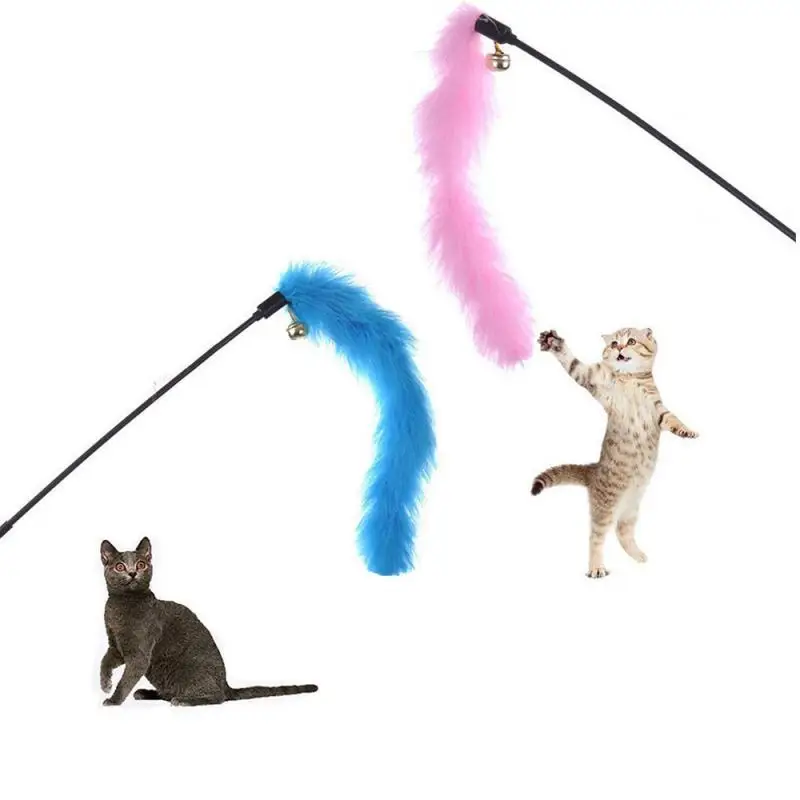 Cat Kitten Feather Toy Interactive Stick Toy Tease Cat Stick Wire Chaser Pet Supplies Random Colors