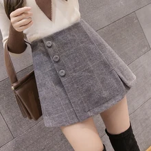 Осень зима женские шерстяные шорты юбки корейские шикарные однобортные Клетчатые Шерстяные шорты дамские модные кюлоты