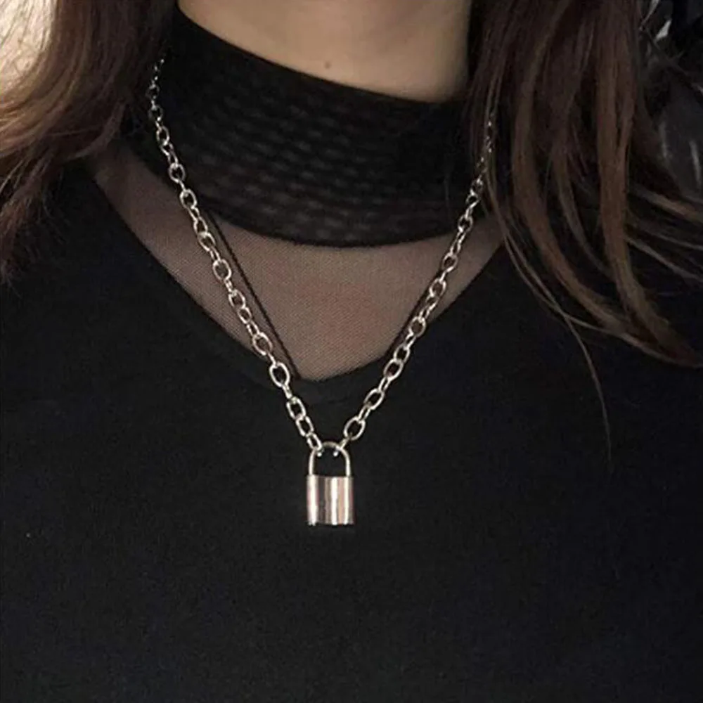 Stainless Steel Lock Pendant Necklace Punk Necklace Choker For Men Women Jewelry Gif Dropshipping 4