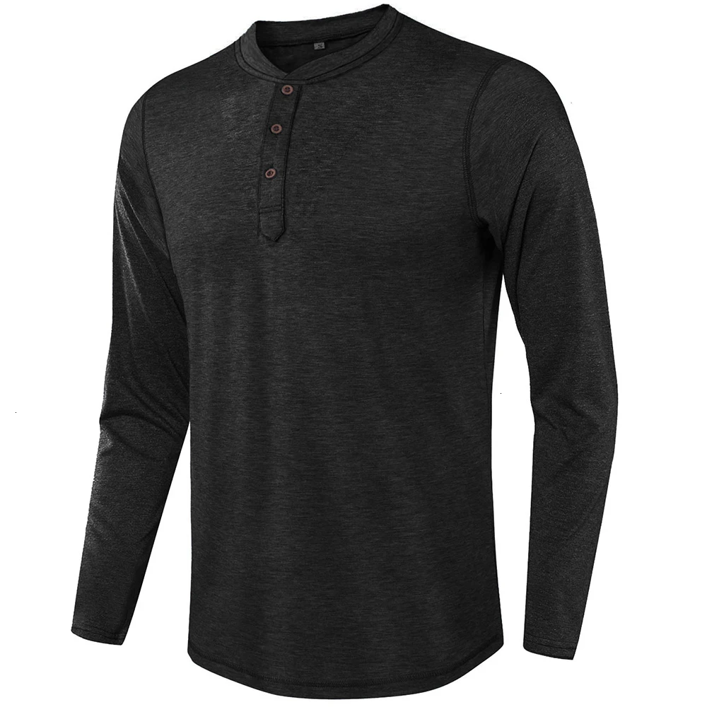 Классическая мужская удобная мягкая Повседневная футболка Хенли с длинным рукавом и 3 кнопками, деловой топ, футболки