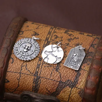 

Emith Fla 925 Sterling Silver Necklace Pendants for Women And Men Fashion Jewelry Ethnic Vintage Round Pendants Punk Rock