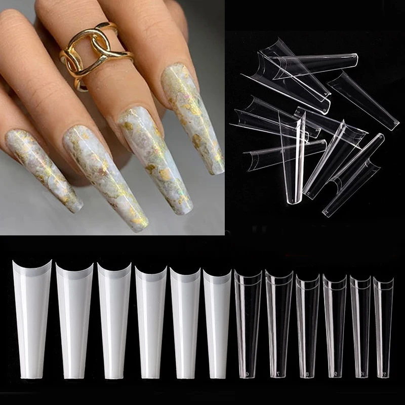 

504Pcs Extra Long False Nail French XXL Coffin Acrylic Half Nail Tips Transparent Natural Nail Art Tips