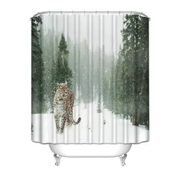 

Leopard in Snow for Prints Shower Curtain Waterproof Bathroom Decor Polyester Fabric Curtain Sets with Hooks