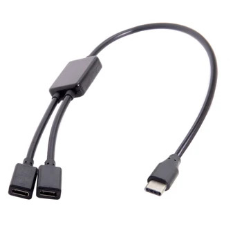 

Type-C to Dual Ports USB-C Female Hub Cable Converter Cord For Lap top Mac book Note book PC & Mouse & Flash Disk 30cm Black