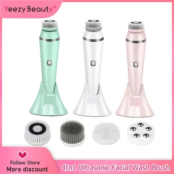 

4In1 Ultrasonic Facial Wash Brush Electric Waterproof IPX6 Set Deep Cleansing Skin Care 4 Heads Rechargeable Spin Face Brush