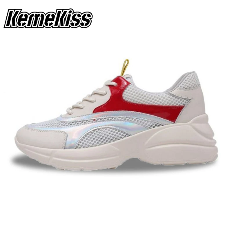 KemeKiss/модные повседневные кроссовки из натуральной кожи для бега для молодых девушек; Повседневная дышащая обувь с сеткой для фитнеса;