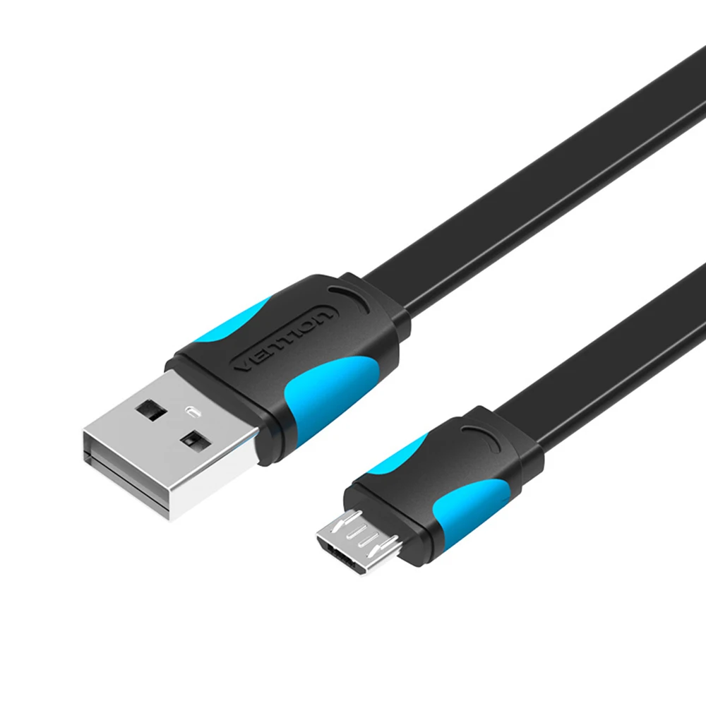 Vention плоский Micro USB кабель для Xiaomi Redmi samsung 2.4A Быстрая зарядка Microusb кабель для зарядки данных кабели для мобильных телефонов Android - Цвет: Flat cable Black