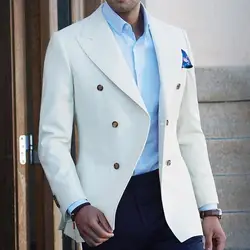 Men's Suits & Blazers White Double Breasted For Men 2 Piece Slim Fit Wedding Tuxedos Jacket With Black Pants Fashion Costumes