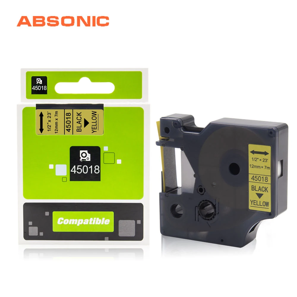 Absonic 12 мм 45018 черная на желтой этикетке Лента совместима для Dymo D1 LabelManager 160 280 210D 360D 420P PnP принтер производитель этикеток