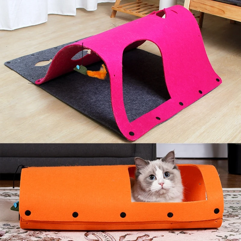 

Cat Tunnel with Hanging Catnip Cat Kitten Scratch Exercise Toys Indoor Interactive Play Tube Hiding Cave DIY House