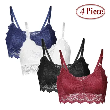 

4PCs Women Bra Sexy Lingerie Lace Push Up Padded Bra Vest Underwear bralette mujer brasieres para mujer soutien gorge femme #D