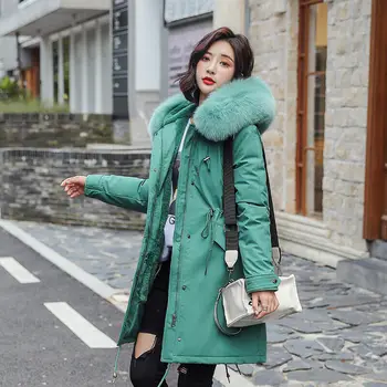 

Women's Hooded Fur Collar Long Coat Parka Outwear Warm Down Cotton Jacket Winter