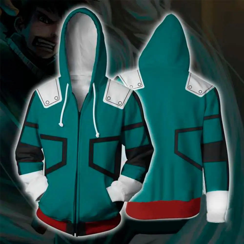 Толстовка на молнии с 3D принтом «Мой герой», Толстовка для мужчин и женщин, Deku Izuku Midoriya, костюм для косплея, Boku no Hero Academy, толстовка, школьная форма