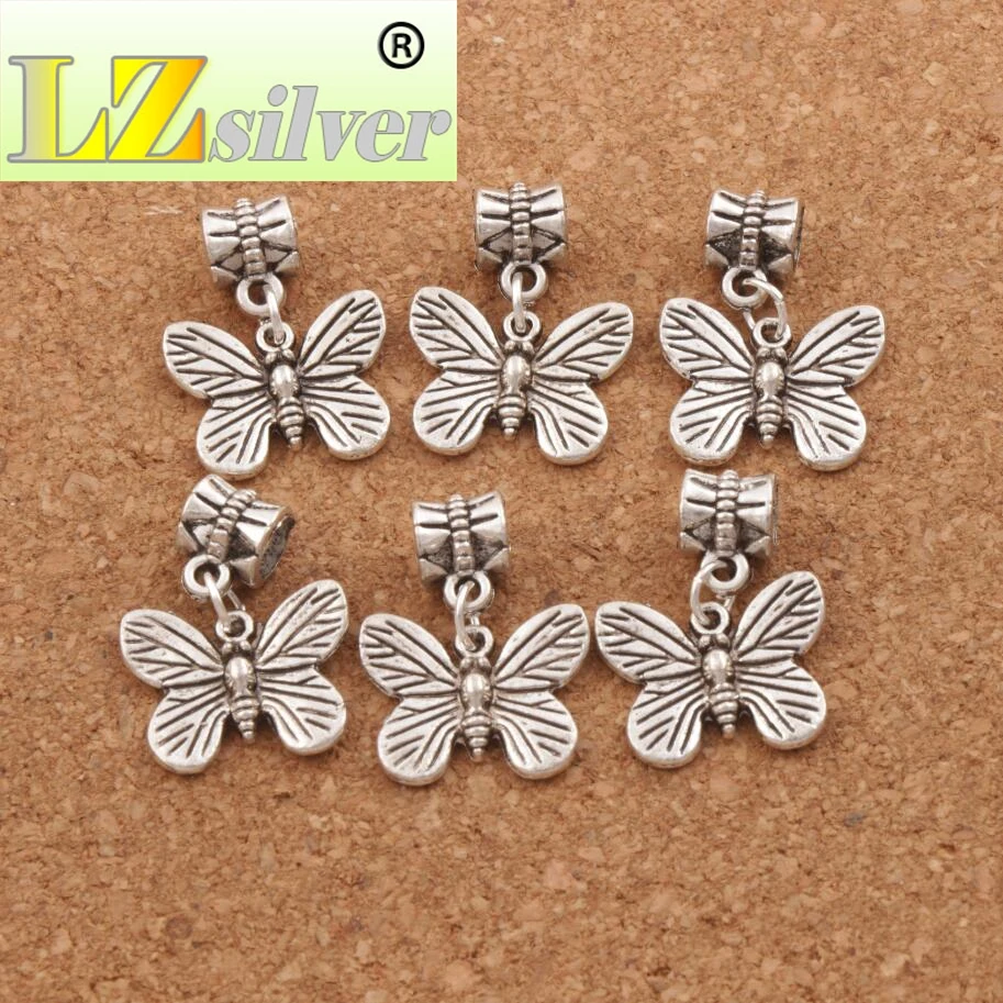 Monarch Butterfly Big Hole Beads 17.6x24mm 100pcs zinc alloy Dangle Fit European Bracelets Jewelry DIY B1120