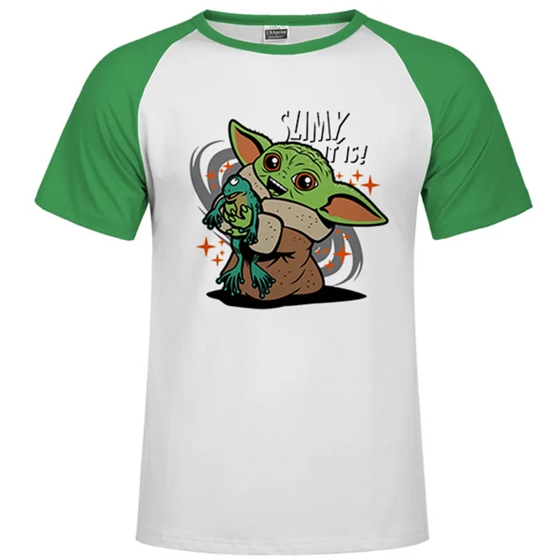 Raglan green 66 Г., Детская футболка с Йодой мандалорианская футболка с джедаем, белая футболка с круглым вырезом, мягкие Забавные топы с принтом «Звездные войны» - Цвет: Raglan green 66