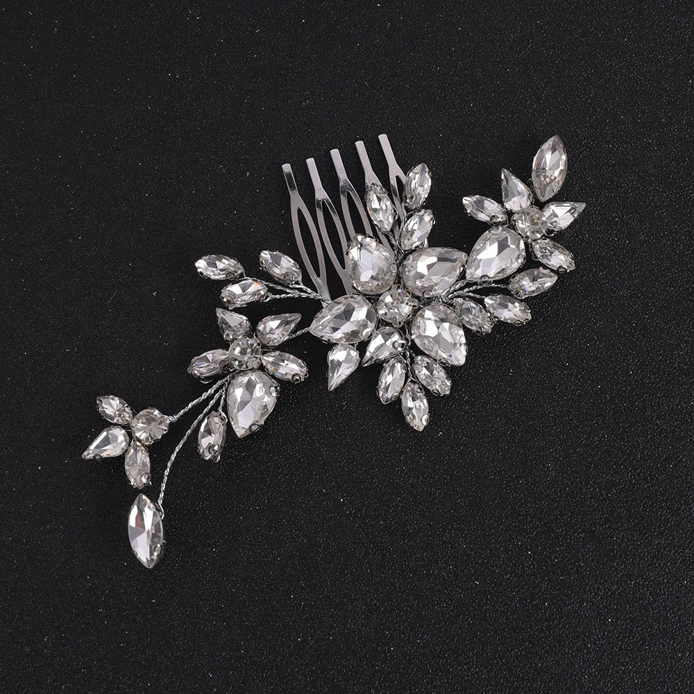 Bridal Hair Accessories Silver Handmade Rhinestone Bridal Headwear Women Hair Jewelry Luxury Hair Comb For Bride Ornaments Clip
