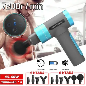 

7200r/min Therapy Massage Guns 5 Gears 6 Heads Touch Screen Button LED Display USB Deep Muscle Massager Fitness Relax Body