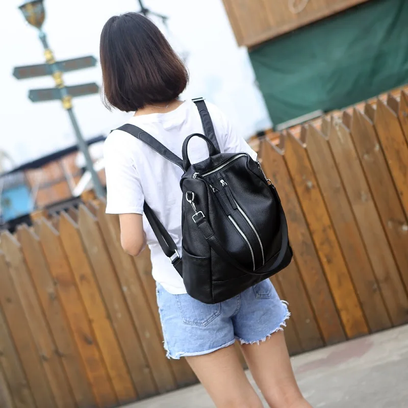 

Guangzhou WOMEN'S Leather Bags WOMEN'S Backpack Shoulder Bag/ Hand Bag Three-purpose Bag Full-grain Leather Embossed Leather Lei